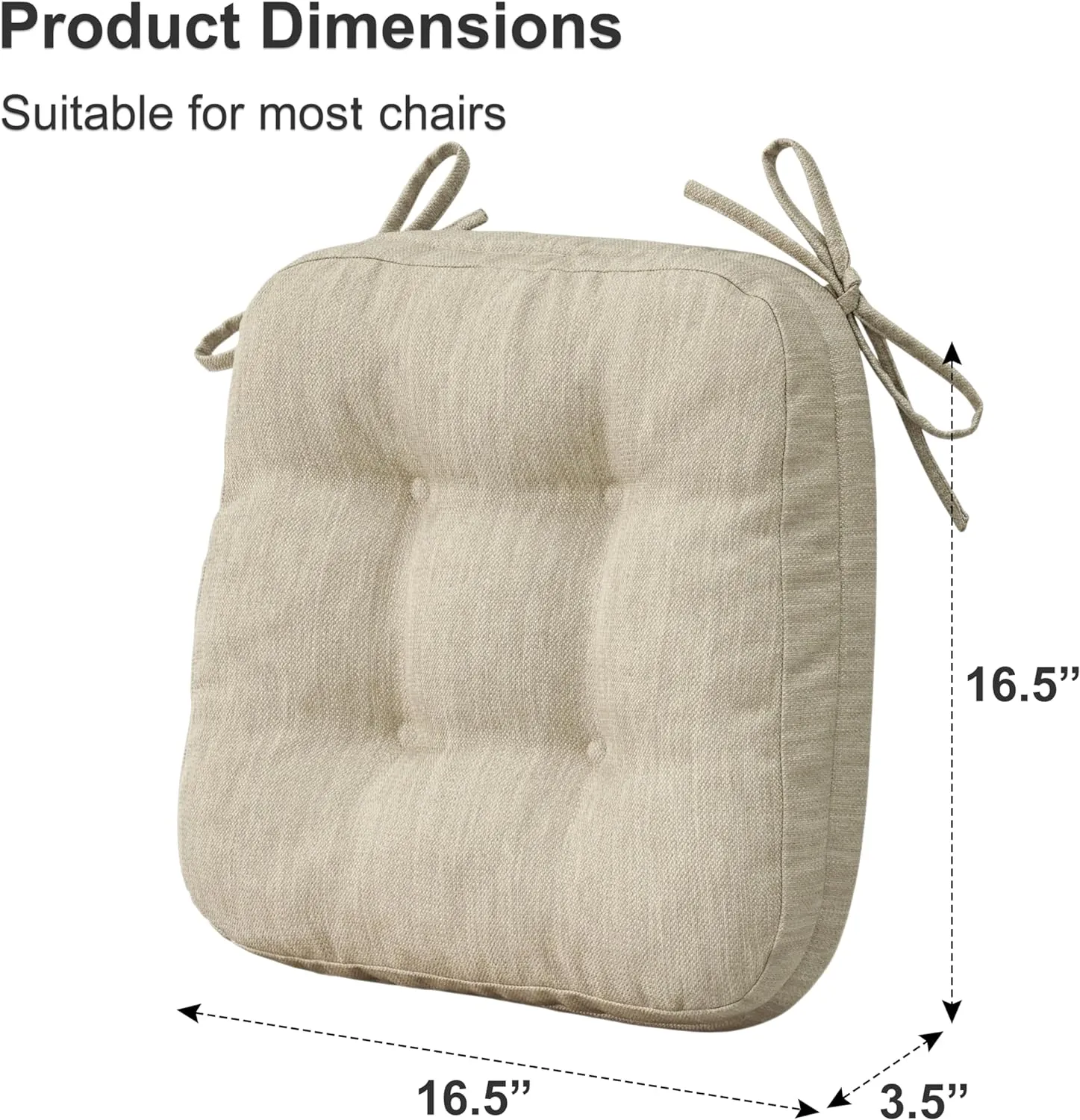 Shinnwa Dining Chair Cushions Set of 4, Dual-Layer Memory Foam Kitchen Chair Cushions, Patented Design Seat Pads with Ties, 16.5 x 16.5 x 3.5in, 4 Pack, Beige