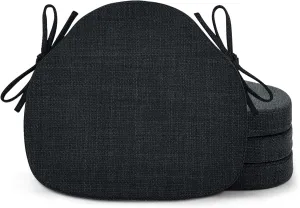 Shinnwa Kitchen Chair Cushions Set of 4, High-Resilience Foam Windsor Seat Pads, Dining Chair Cushions with Ties & Textured Cover, 4 Pack, 16.5 x 15.5 x 2, Charcoal