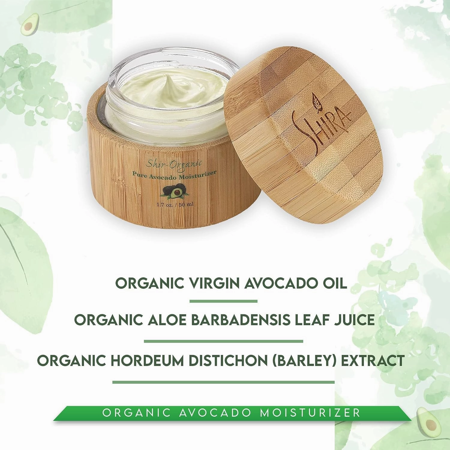 Shir Organic Avocado Moisturizer, 24-Hour Hydrating Face Cream Infused with Vitamins A, B, D, and E for Nourished Skin, Pure Face Moisturizer Cream(50ml)