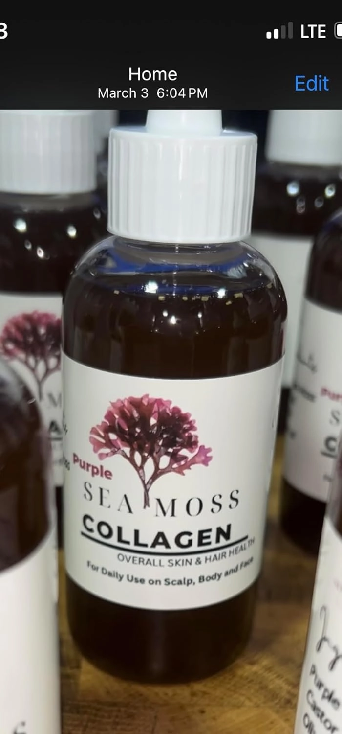 Skin and Hair Oil (Purple Sea Moss - Skin and Scalp Seamoss Oil with Collagen, Olive Oil and Coconut Oil - Hydrating Collagen Oil for Skin Tightening and Scalp Care)
