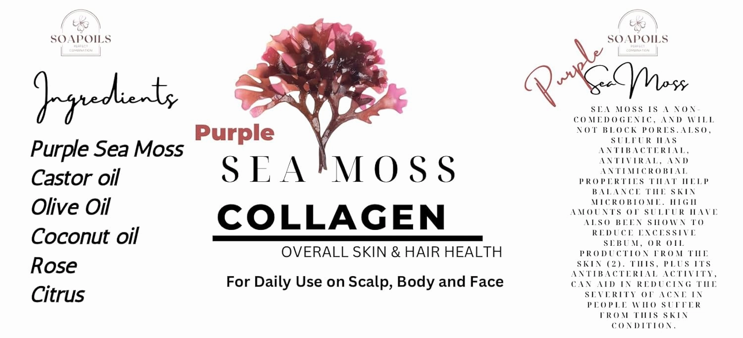 Skin and Hair Oil (Purple Sea Moss - Skin and Scalp Seamoss Oil with Collagen, Olive Oil and Coconut Oil - Hydrating Collagen Oil for Skin Tightening and Scalp Care)