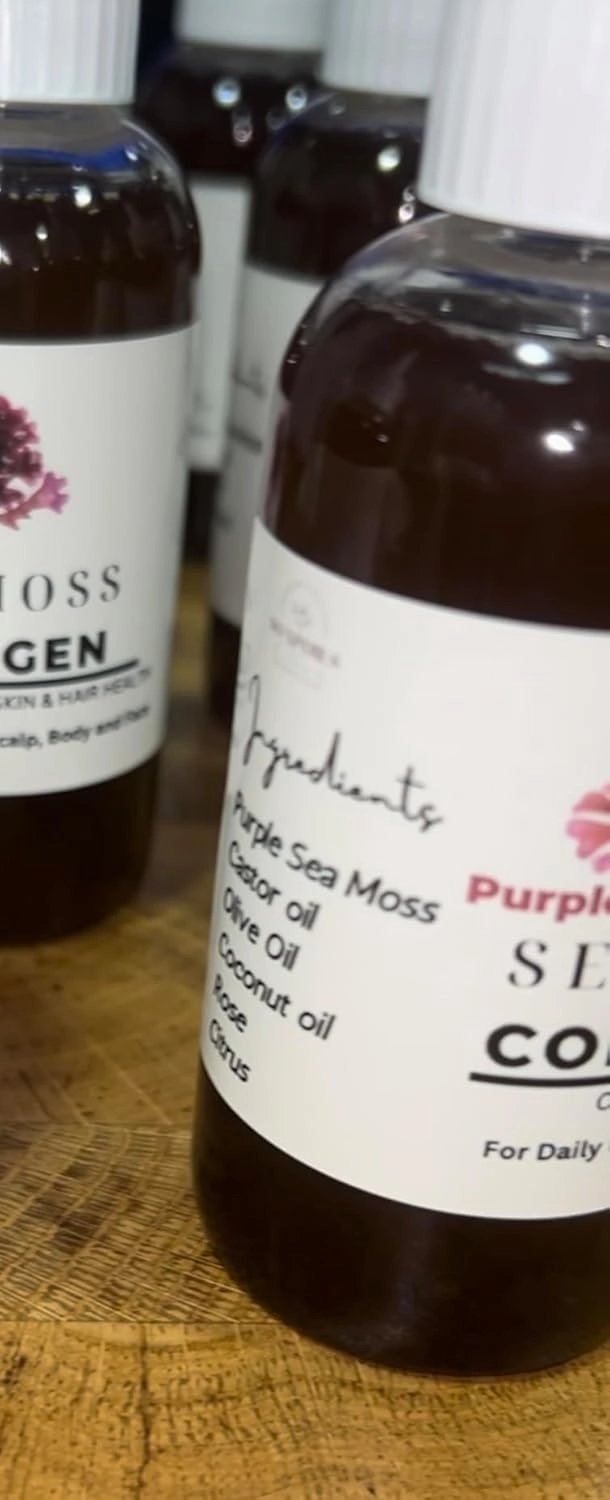 Skin and Hair Oil (Purple Sea Moss - Skin and Scalp Seamoss Oil with Collagen, Olive Oil and Coconut Oil - Hydrating Collagen Oil for Skin Tightening and Scalp Care)