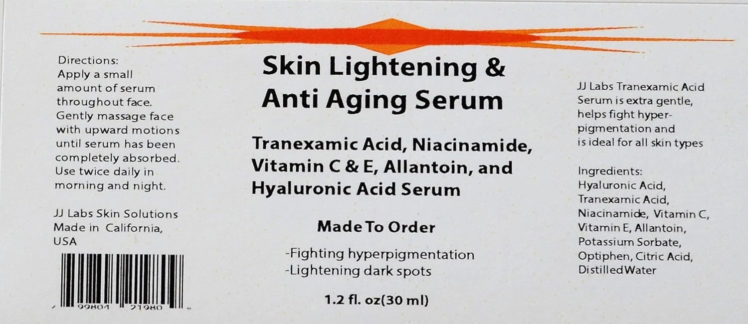 Skin Lightening & Anti Aging Serum w/Tranexamic Acid, B3, Allantoin, and Hyaluronic Acid (1.2oz)