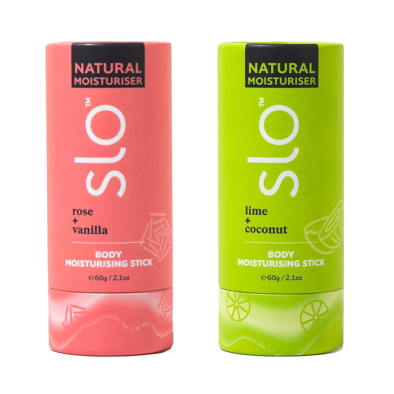 Slo Natural Moisturizing Stick | Organic Lip & Body Balm for Dry Skin | Hydrating, Nourishing, Travel-Friendly | Rose   Vanilla & Lime   Coconut | 2 pack (2 x 2.1oz/60g)