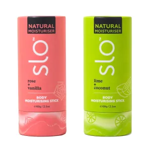 Slo Natural Moisturizing Stick | Organic Lip & Body Balm for Dry Skin | Hydrating, Nourishing, Travel-Friendly | Rose   Vanilla & Lime   Coconut | 2 pack (2 x 2.1oz/60g)