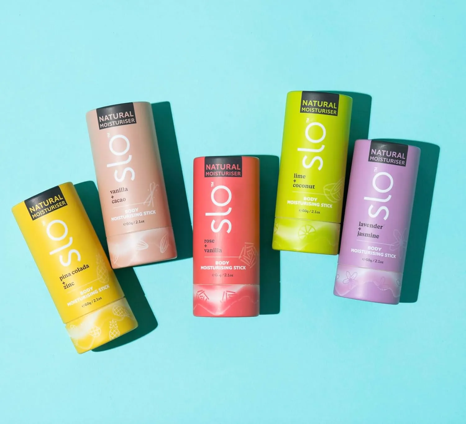 Slo Natural Moisturizing Stick | Organic Lip & Body Balm for Dry Skin | Hydrating, Nourishing, Travel-Friendly | Rose   Vanilla & Lime   Coconut | 2 pack (2 x 2.1oz/60g)