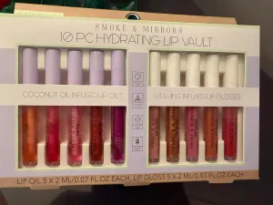 smoke & mirrors 10 pc hydrating lip vault,coconut oil infused lip oils & vitamine infused lip glosses