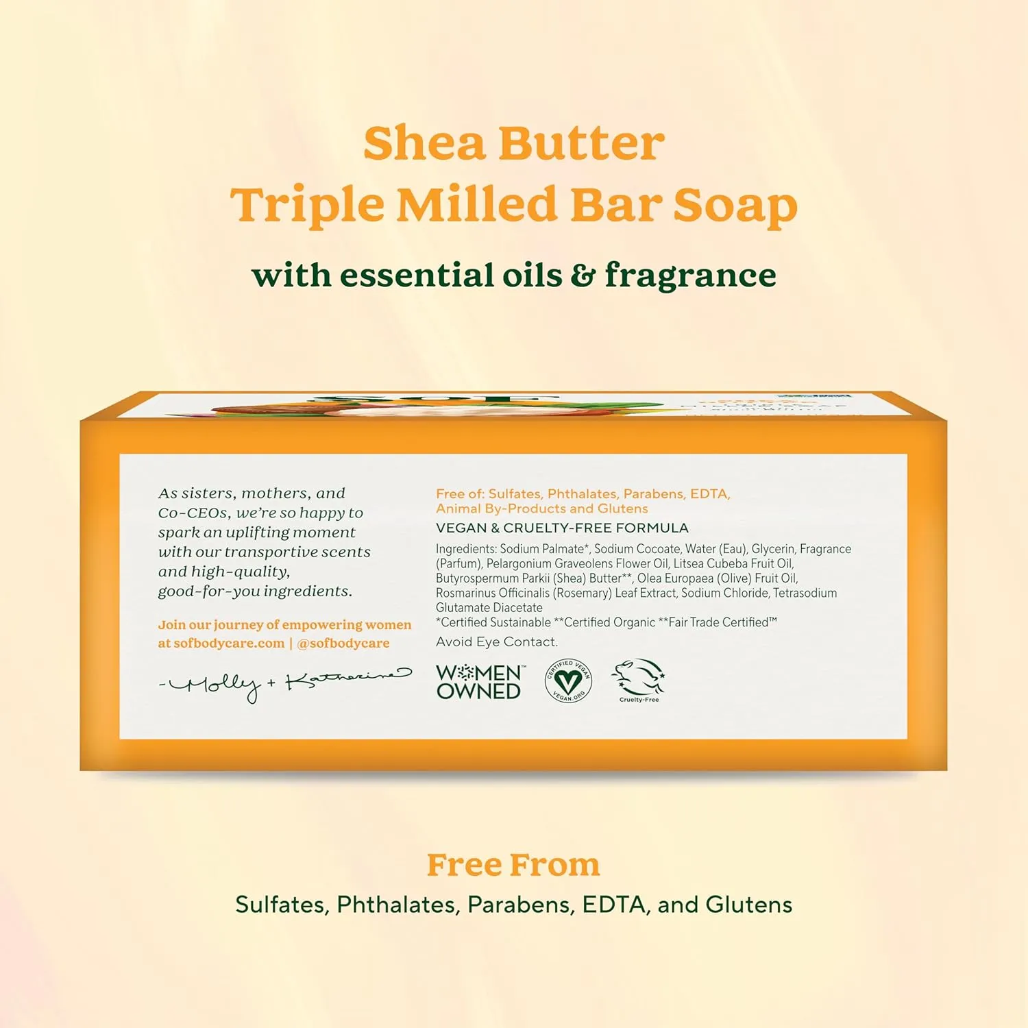SoF Triple Milled Bar Soap - With Coconut Oil & Organic Shea Butter- Vegan & Non GMO- Free From Phthalates, Sulfates & Parabens- Shea Butter - 6 oz Bar 6 Bars