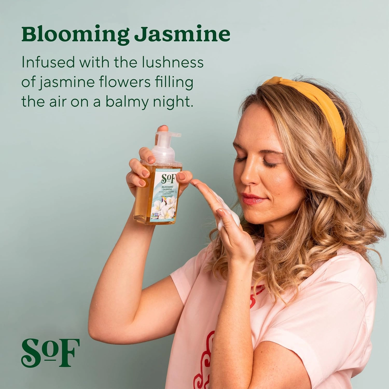 SoF Hydrating Foaming Hand Wash - With Organic Agave Nectar & Coconut Oil- Vegan & Non GMO- Free From Phthalates, Sulfates & Parabens- Blooming Jasmine - 8 oz Bottle 6 Pack