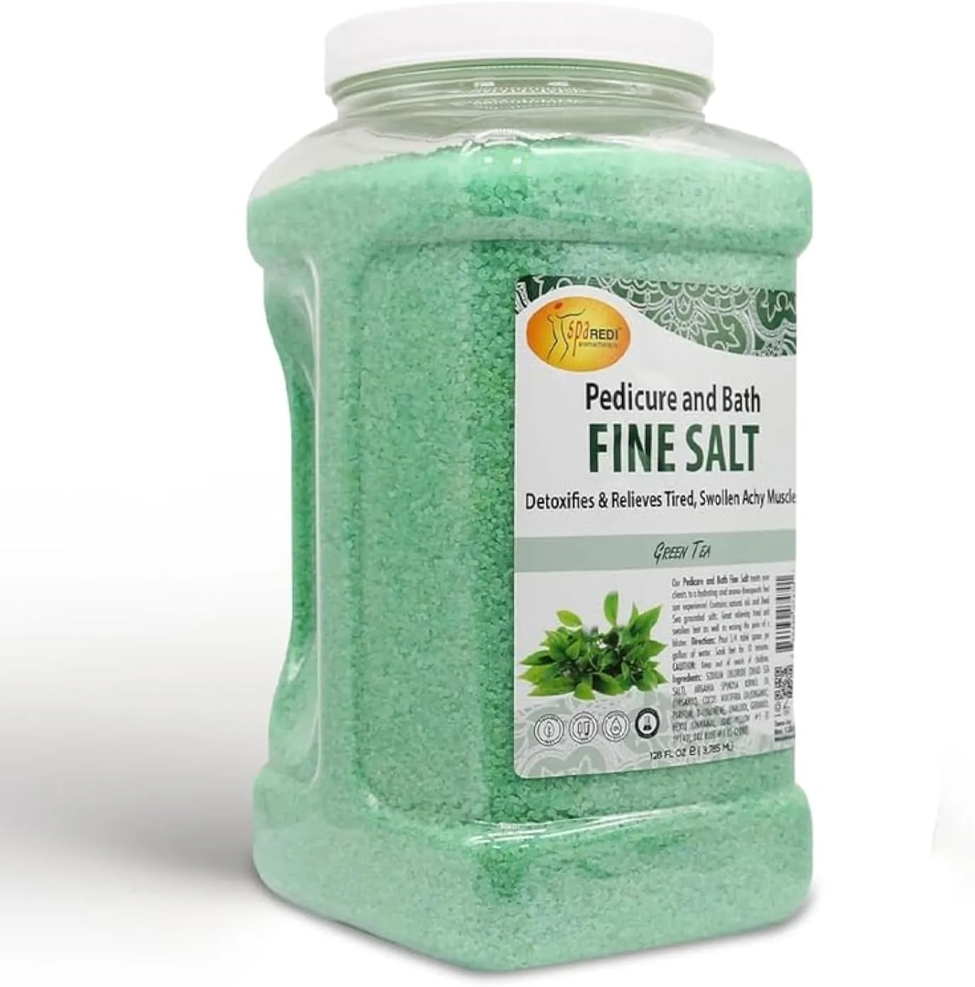 SPA REDI - Detox Foot Soak Pedicure and Bath Fine Salt, Green Tea, 128 Oz - Made with Dead Sea Salts, Argan Oil, Coconut Oil, and Essential Oil - Hydrates, Softens and Moisturizes