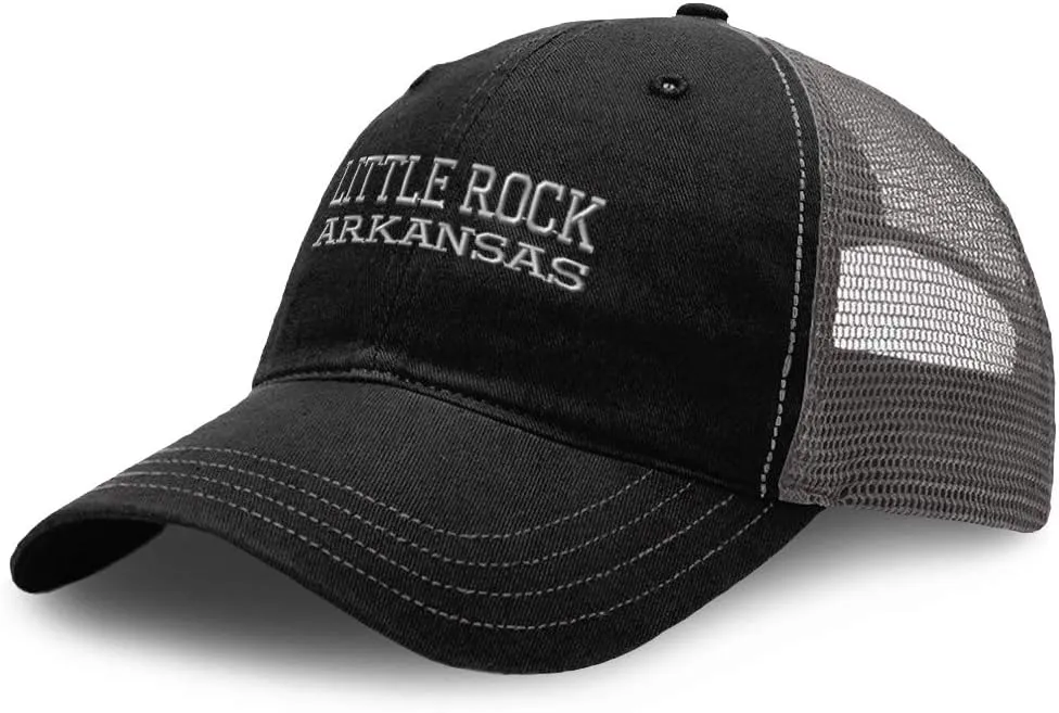 Speedy Pros Baseball Cap Arkansas Little Rock USA State Embroidery Cotton Soft Mesh Cap Snapback Black Charcoal Design Only