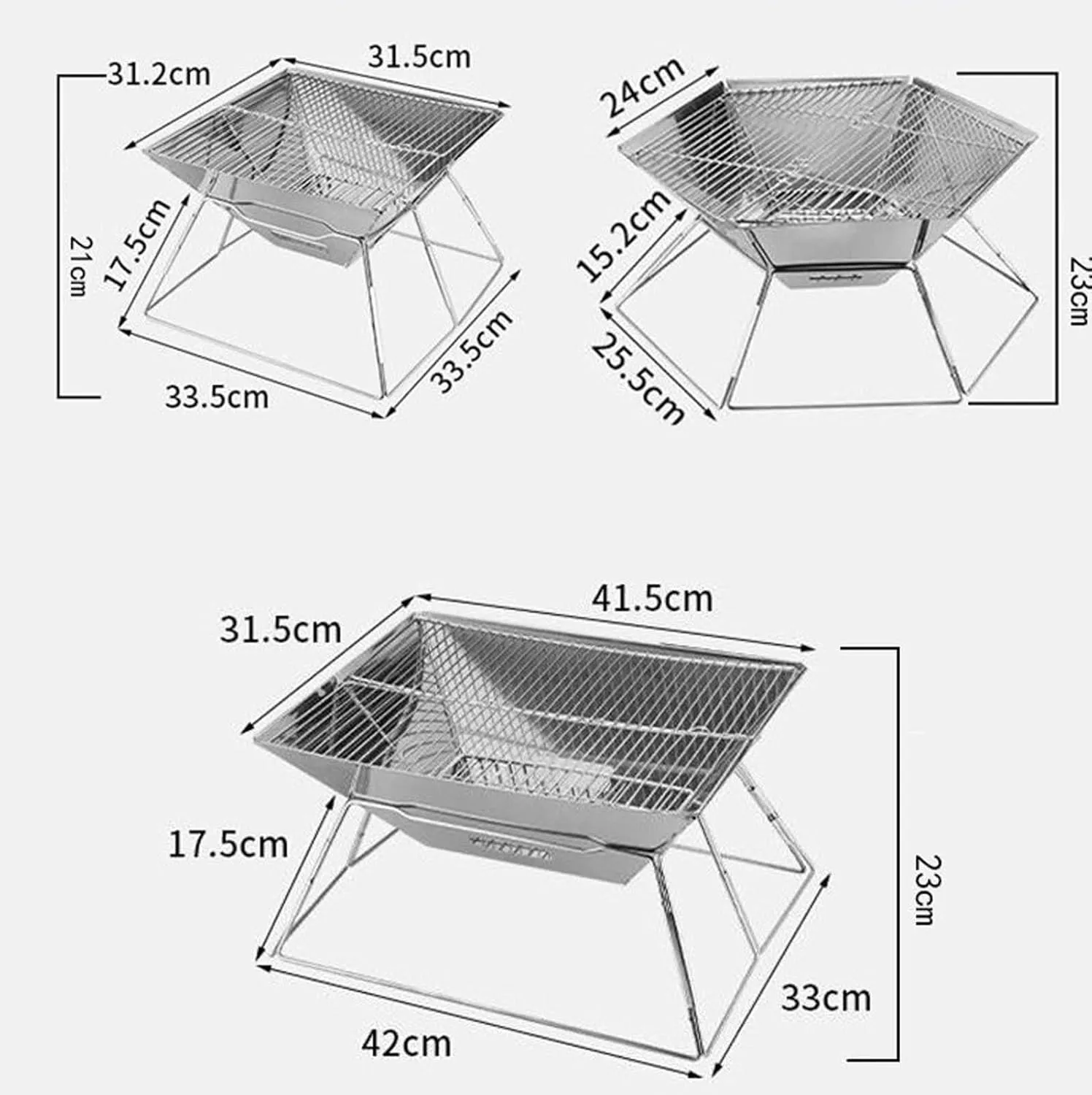 Stainless Steel Outdoor BBQ Grill, Foldable Charcoal Grill with Anti-Slip Feet, Portable for Camping, Beach & Backyard, Even Heat Distribution (B Regular)