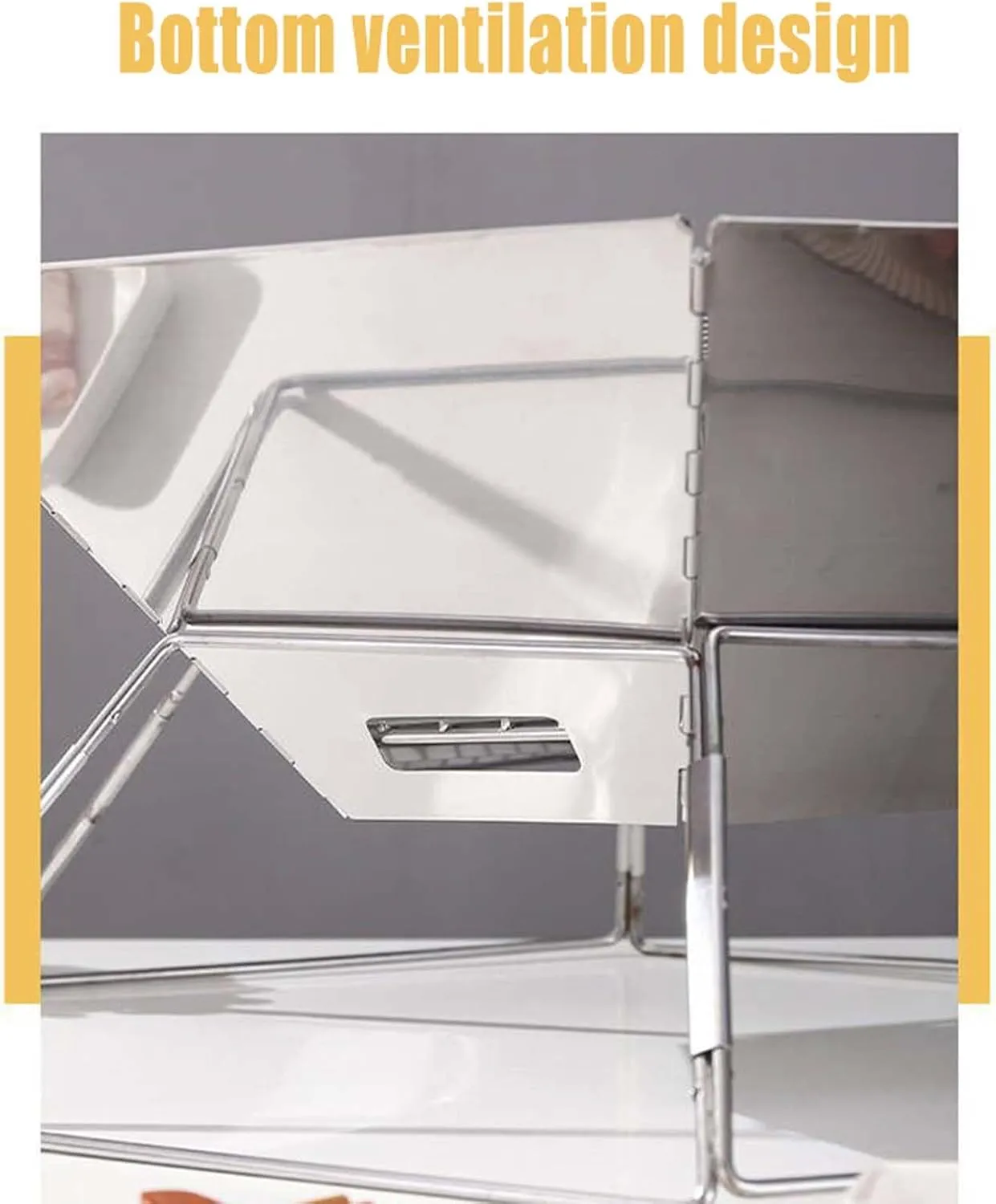 Stainless Steel Outdoor BBQ Grill, Foldable Charcoal Grill with Anti-Slip Feet, Portable for Camping, Beach & Backyard, Even Heat Distribution (B Regular)