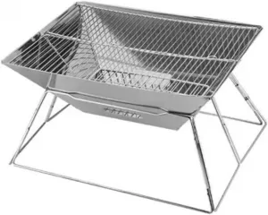 Stainless Steel Outdoor BBQ Grill, Foldable Charcoal Grill with Anti-Slip Feet, Portable for Camping, Beach & Backyard, Even Heat Distribution (B Regular)
