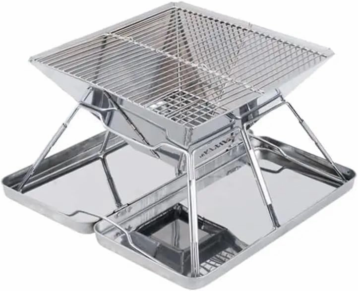 Stainless Steel Grate Barbeque Portable Camping with Legs for Picnics Backpacking Outdoor with Carrying Bag and Kitchen Tongs