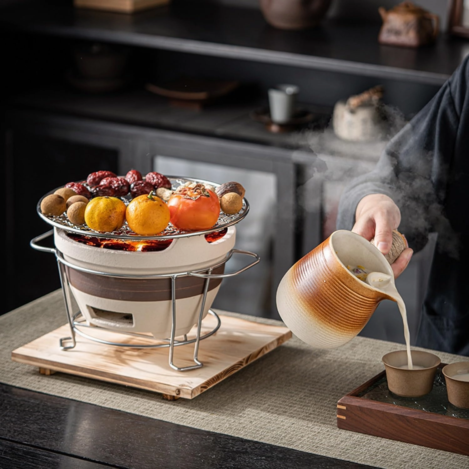 Stove for cooking tea around the fireplace, multifunctional old fashioned beater side stove, heating net red charcoal clay stove, outdoor camping barbecue stove.(Medium)