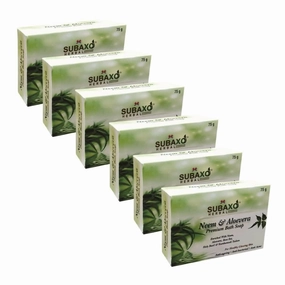 SUBAXO Neem & Aloevera Bath Soap Premium for Glowing Skin Anti Acne & Pimple Fighting Soap (6*75g Each, Pack Of 6)