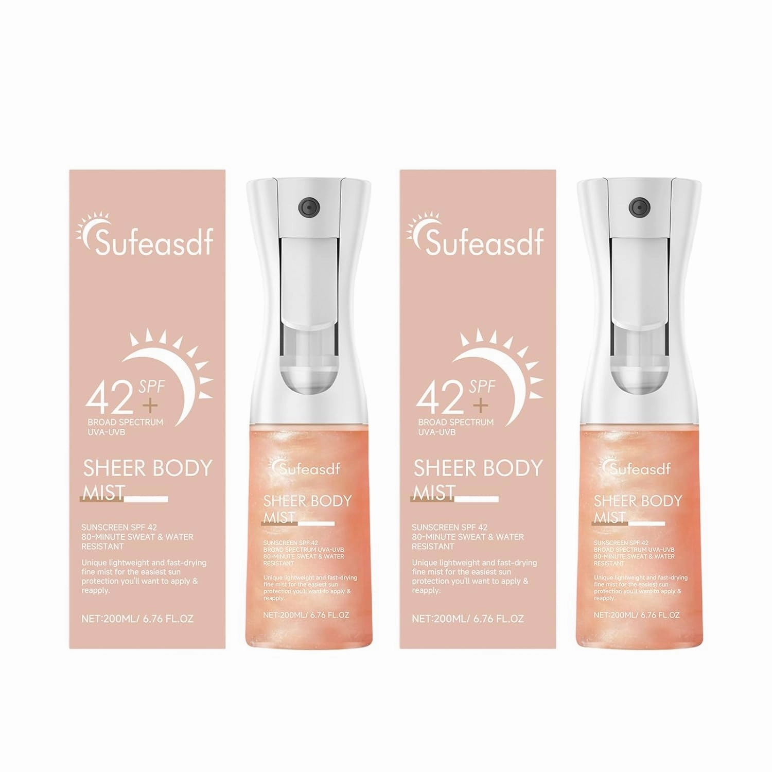 Sunglaze Sheer Body Mist Sunscreen SPF 42, Hydrating Mist,Infused with Shimmering Body Oil, Fast-Absorbing, Gives Skin a Glowy Finish (Pack of 2)