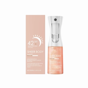 Sunglaze Sheer Body Mist Sunscreen SPF 42, Infused with Shimmering Body Oil, Hydrating Mist, Hydrates, Gives Skin a Glowy Finish, Lightweight, Fast-Absorbing（200ML）
