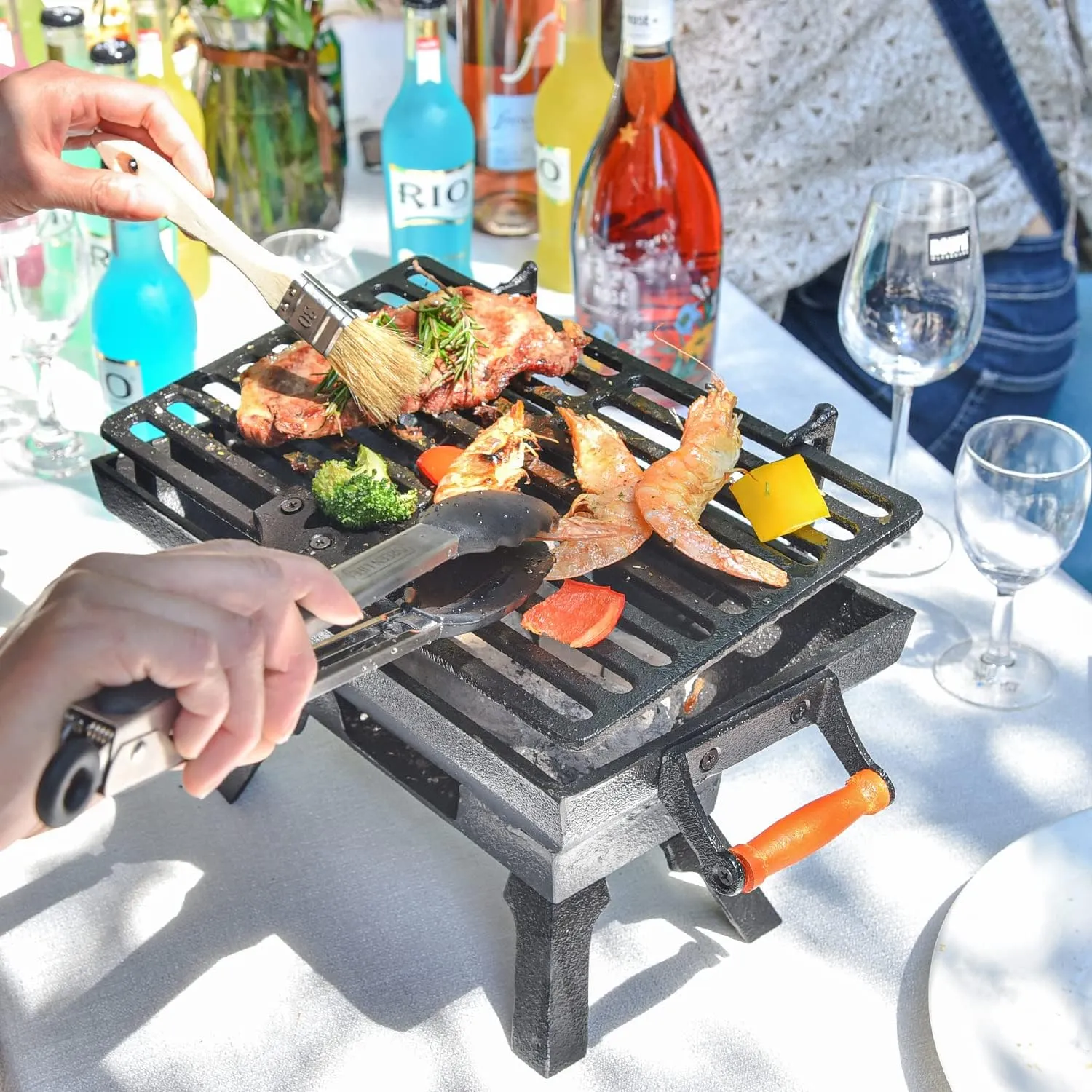 Sungmor Small Cast Iron Charcoal Grill Stove w/ 12" x 6.8" Gridiron, Heavy Duty Tabletop BBQ Grill, Balcony Yard Outdoor Hibachi Grills Steak Chicken Meat Cooker, Camping Party Barbecue Smoker Grill