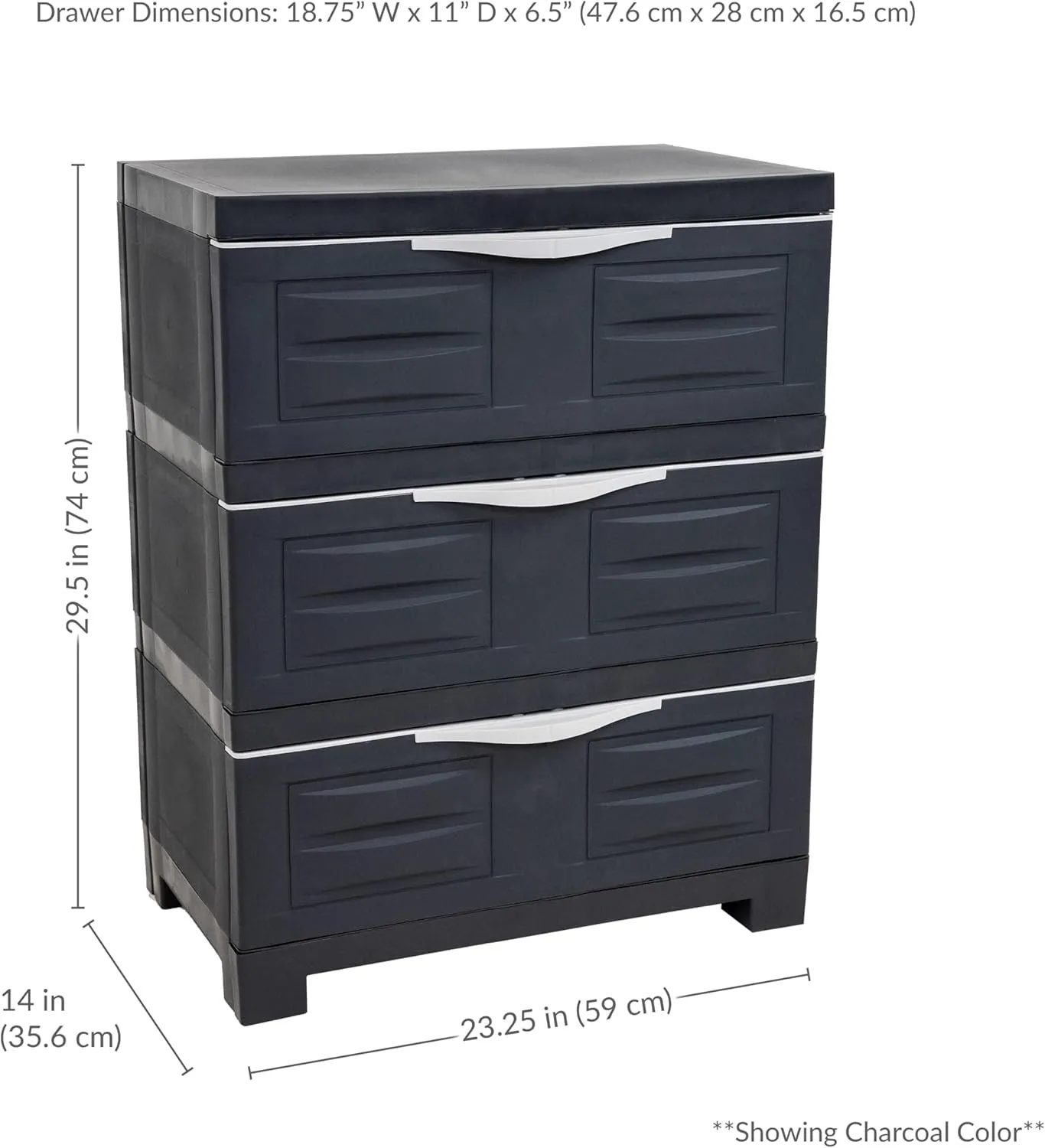 Sunnydaze 3-Tier Storage Cabinet with Drawers - Indoor or Outdoor Plastic Storage Drawers Organizer - 29.5" H - Garage, Office, Home, Laundry Room - Charcoal