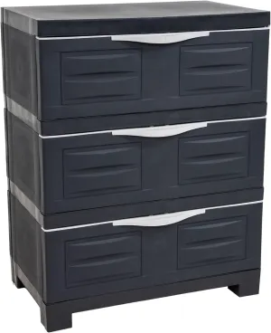 Sunnydaze 3-Tier Storage Cabinet with Drawers - Indoor or Outdoor Plastic Storage Drawers Organizer - 29.5" H - Garage, Office, Home, Laundry Room - Charcoal