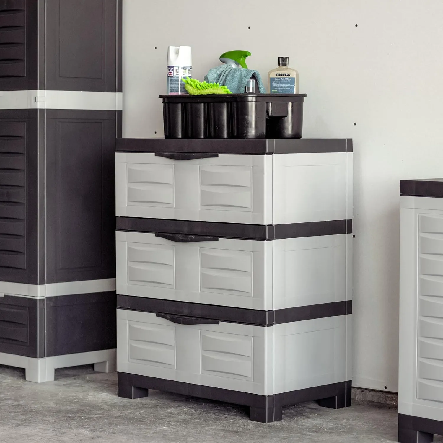 Sunnydaze 3-Tier Storage Cabinet with Drawers - Indoor or Outdoor Plastic Storage Drawers Organizer - 29.5" H - Garage, Office, Home, Laundry Room - Gray w/Charcoal Trim