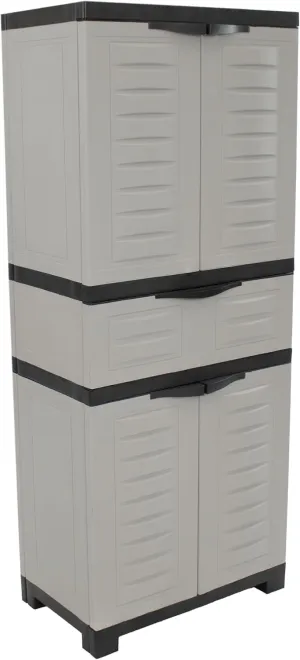 Sunnydaze Plastic Garage Storage Cabinet with 2 Adjustable Shelves - 57" H - Garage, Office, Home, Laundry Room - Gray with Charcoal Trim