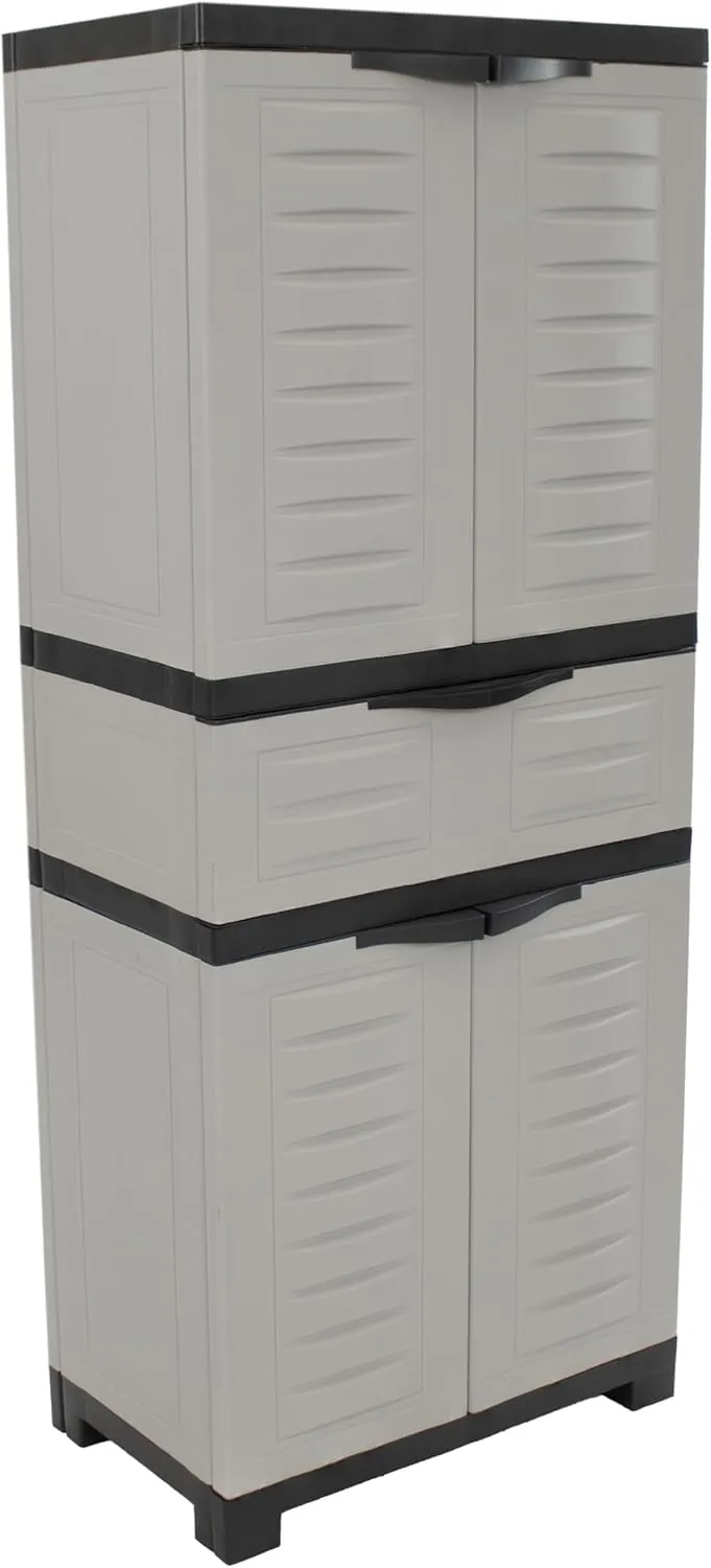 Sunnydaze Plastic Garage Storage Cabinet with 2 Adjustable Shelves - 57" H - Garage, Office, Home, Laundry Room - Gray with Charcoal Trim