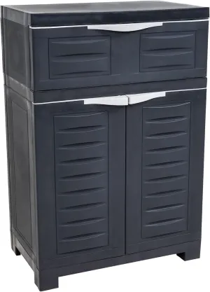 Sunnydaze Plastic Garage Storage Cabinet with Adjustable Shelf – 34.5" H – Garage, Office, Home, Laundry Room - Charcoal