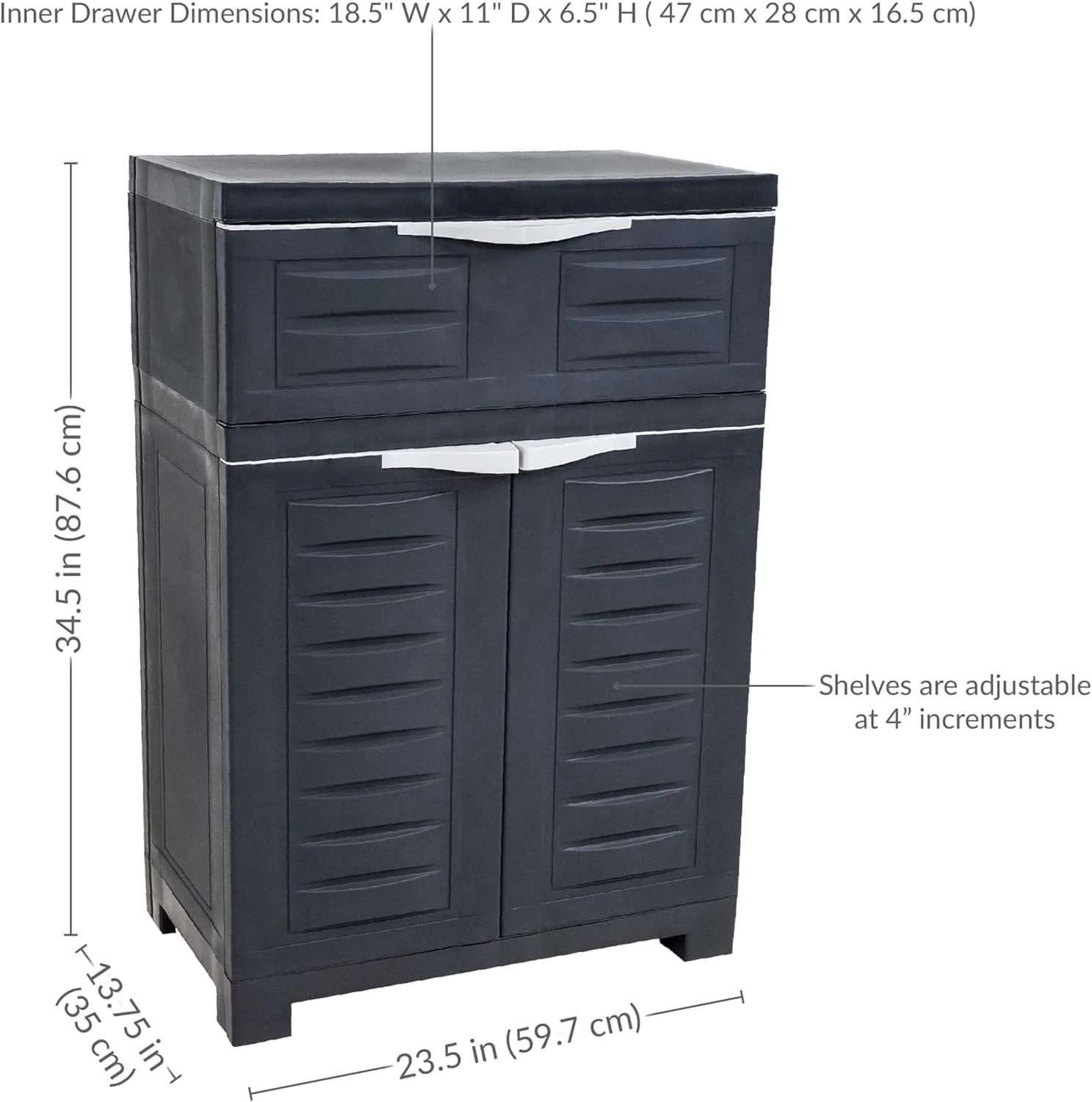 Sunnydaze Plastic Garage Storage Cabinet with Adjustable Shelf – 34.5" H – Garage, Office, Home, Laundry Room - Charcoal