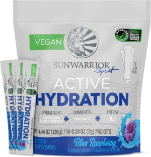 Sunwarrior Hydration Powder Electrolyte Packets Powder B12 Elderberry | Blue Raspberry Flavored 18 Stick Packs 126g Pouch | Vegan and Plant-Based Sugar Free
