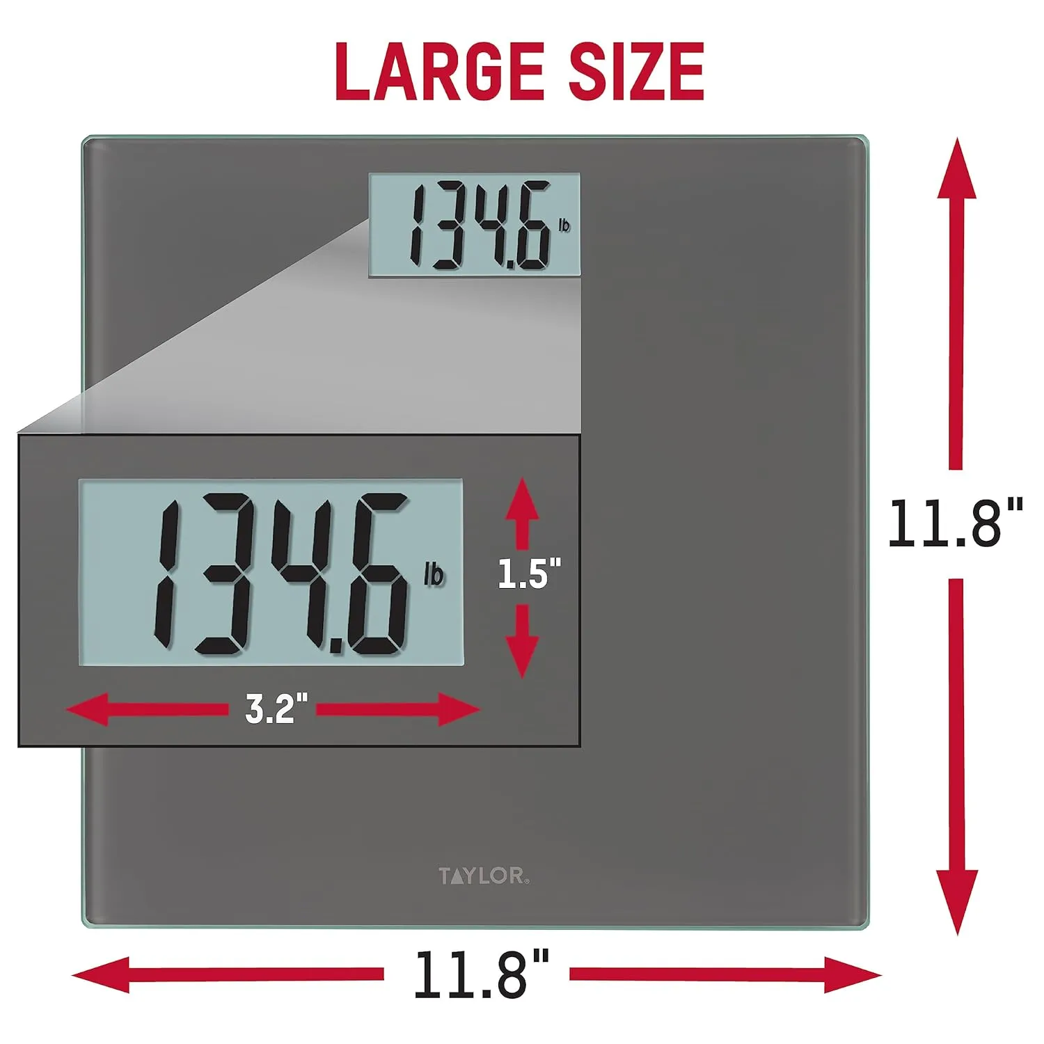 Taylor Digital Scales for Body Weight, Highly Accurate 400 LB Capacity, Auto On and Off Scale, 11.8 x 11.8 Inches, Charcoal Grey