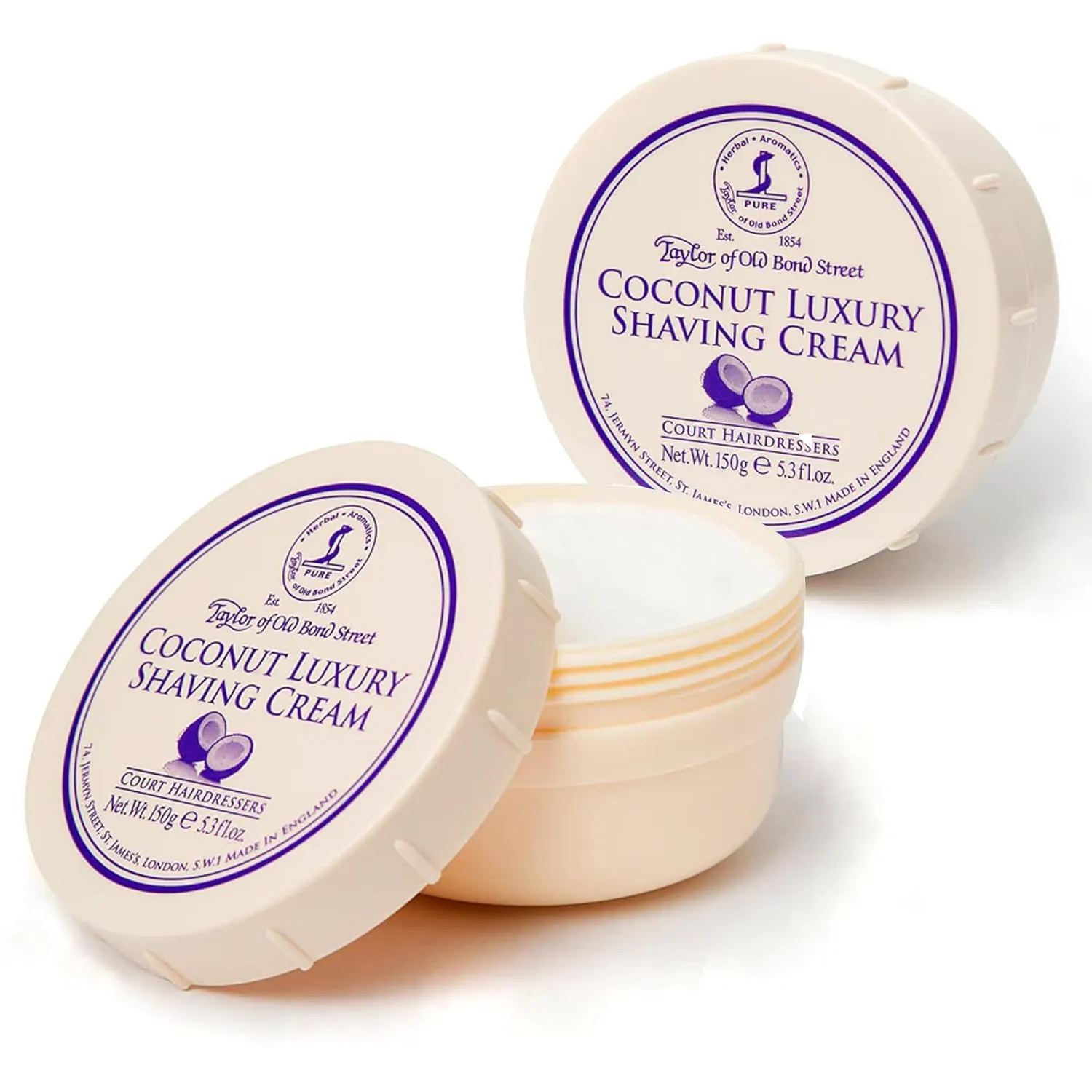 Taylor of Old Bond Street Coconut Fragrance Shaving Cream Bowl 150g (2-Pack) – Rich Lather for Traditional Shaving