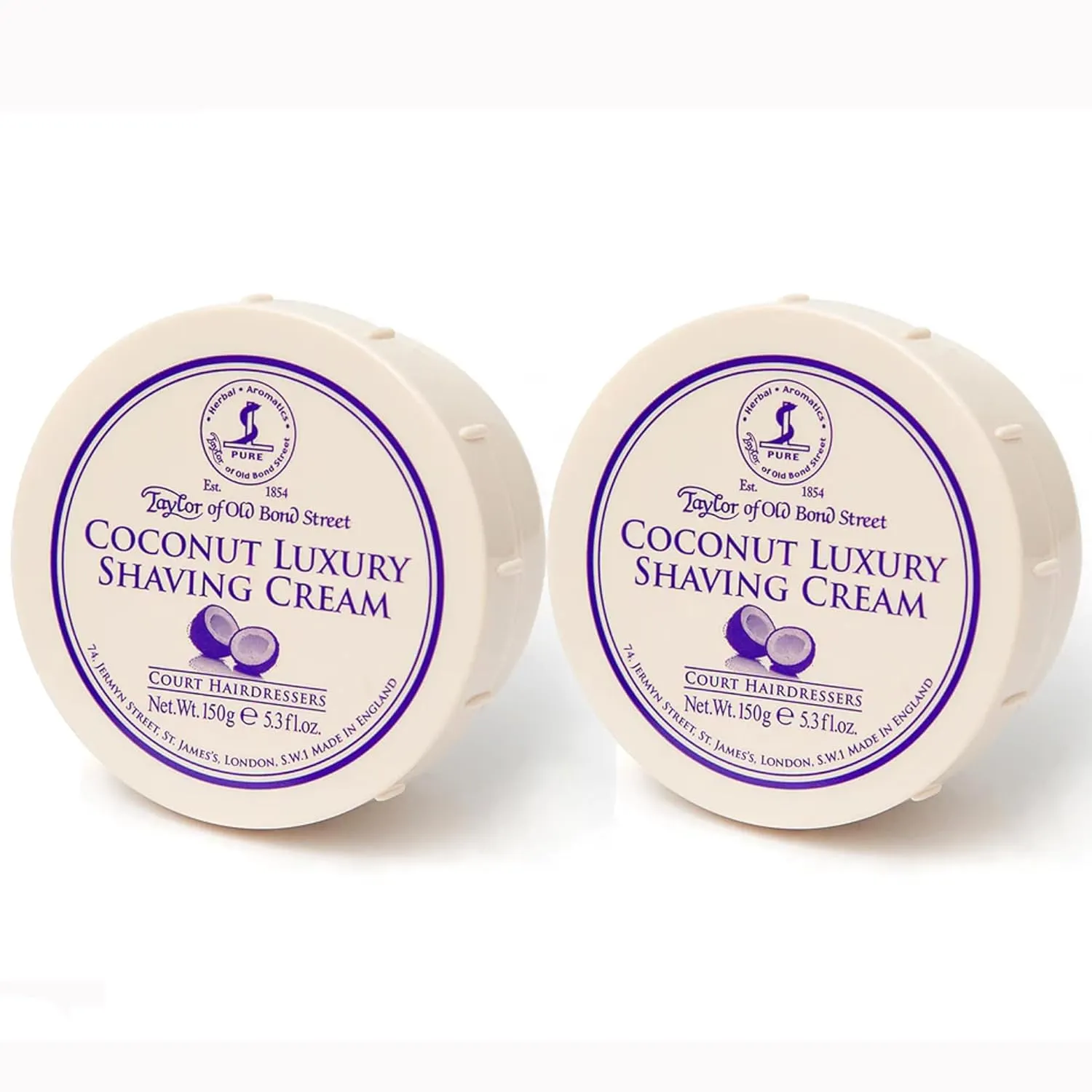 Taylor of Old Bond Street Coconut Fragrance Shaving Cream Bowl 150g (2-Pack) – Rich Lather for Traditional Shaving