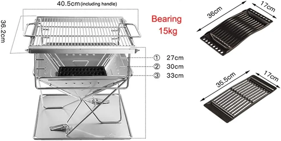 TEmkin Folding Campfire Grill Barbecue Rack Camping Fire Pit, Outdoor Wood Stove Burner, Folding Compact 304 Premium Stainless Steel, Portable Camping Grill with Carrying Bag for Outside