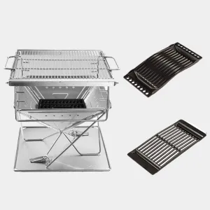 TEmkin Folding Campfire Grill Barbecue Rack Camping Fire Pit, Outdoor Wood Stove Burner, Folding Compact 304 Premium Stainless Steel, Portable Camping Grill with Carrying Bag for Outside