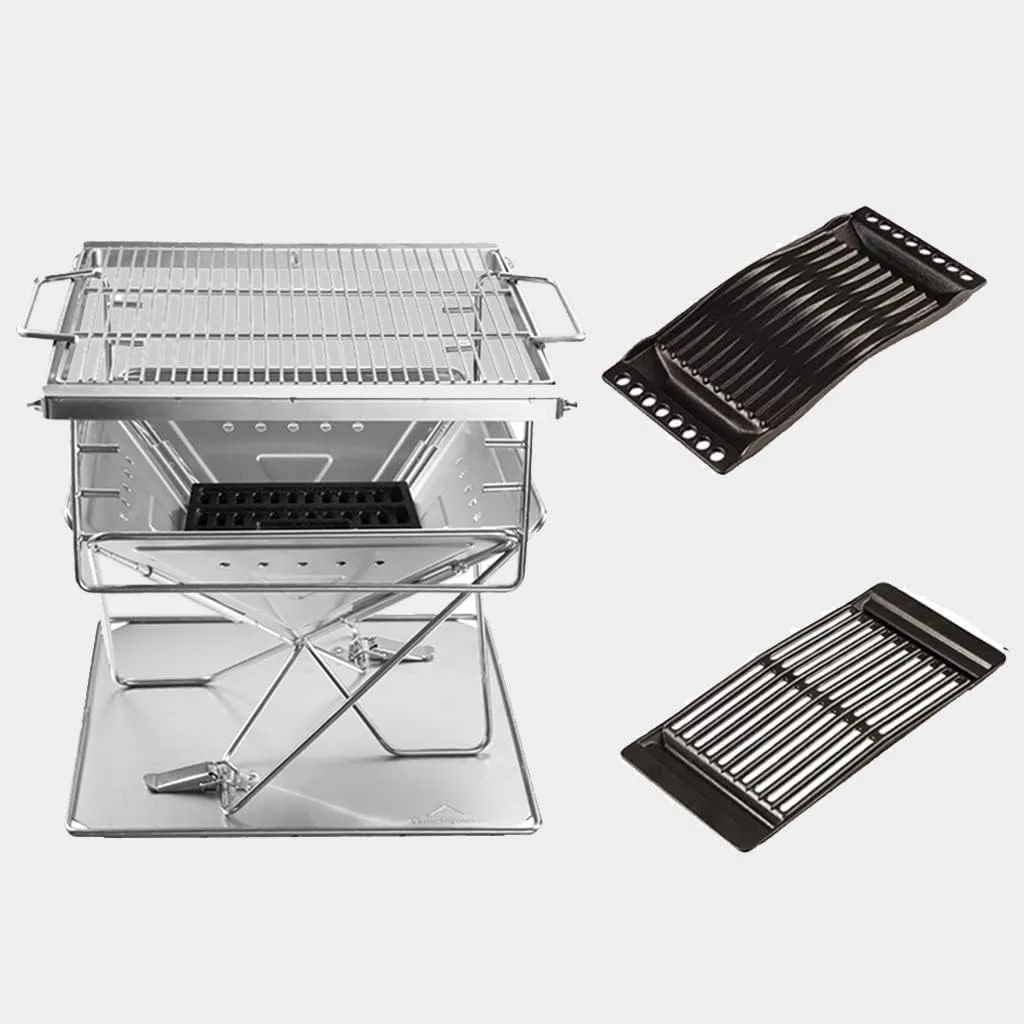 TEmkin Folding Campfire Grill Barbecue Rack Camping Fire Pit, Outdoor Wood Stove Burner, Folding Compact 304 Premium Stainless Steel, Portable Camping Grill with Carrying Bag for Outside