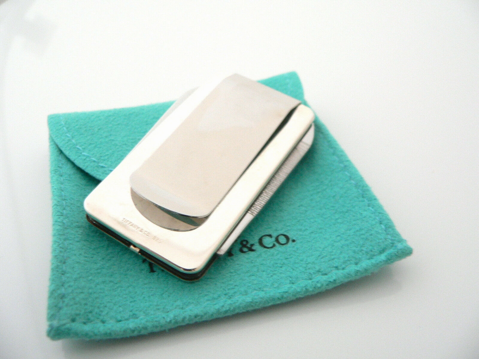 Tiffany & Co Silver Stripe Knife Nail File Money Clip Holder Rare Gift Pouch