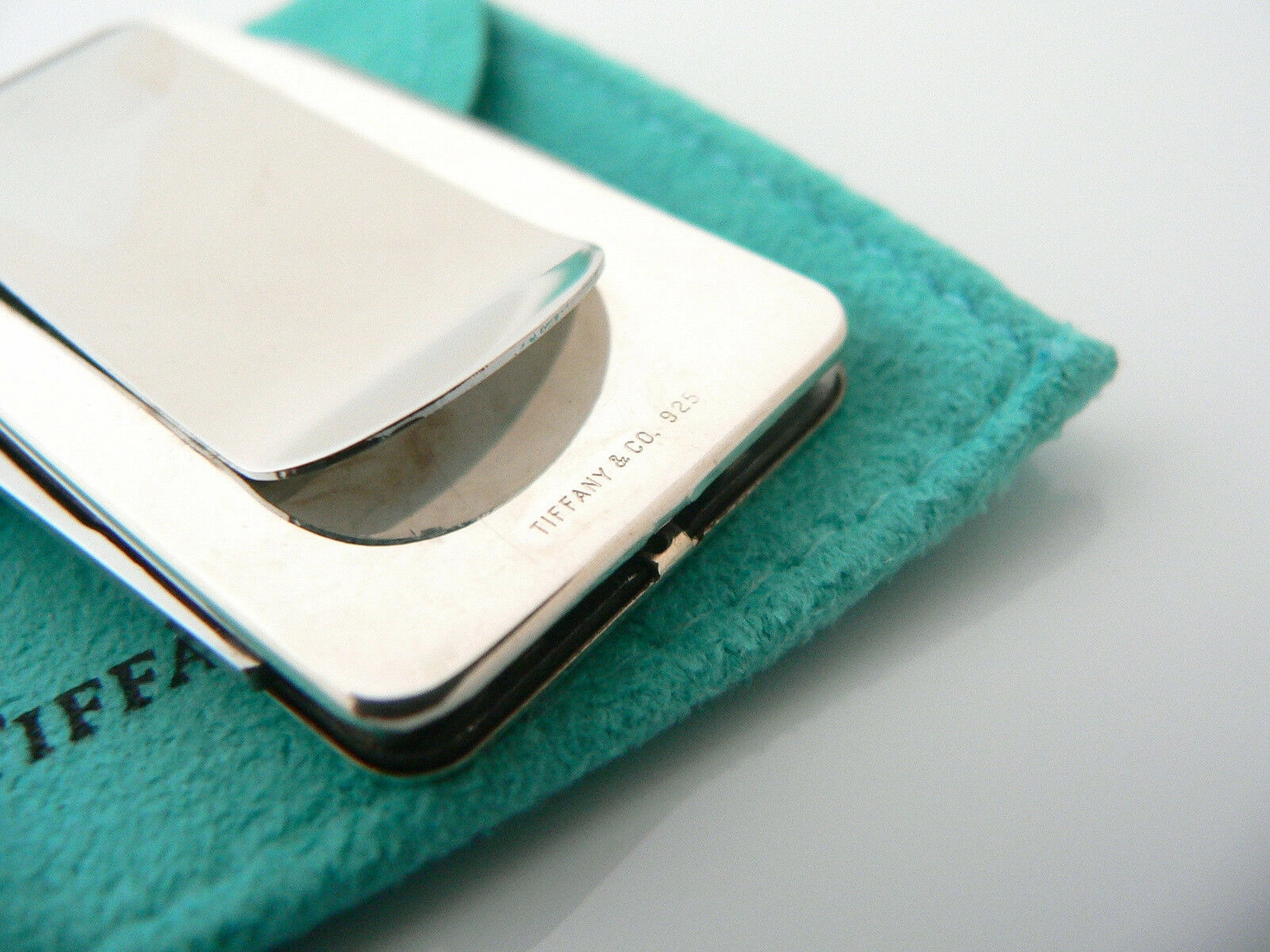 Tiffany & Co Silver Stripe Knife Nail File Money Clip Holder Rare Gift Pouch