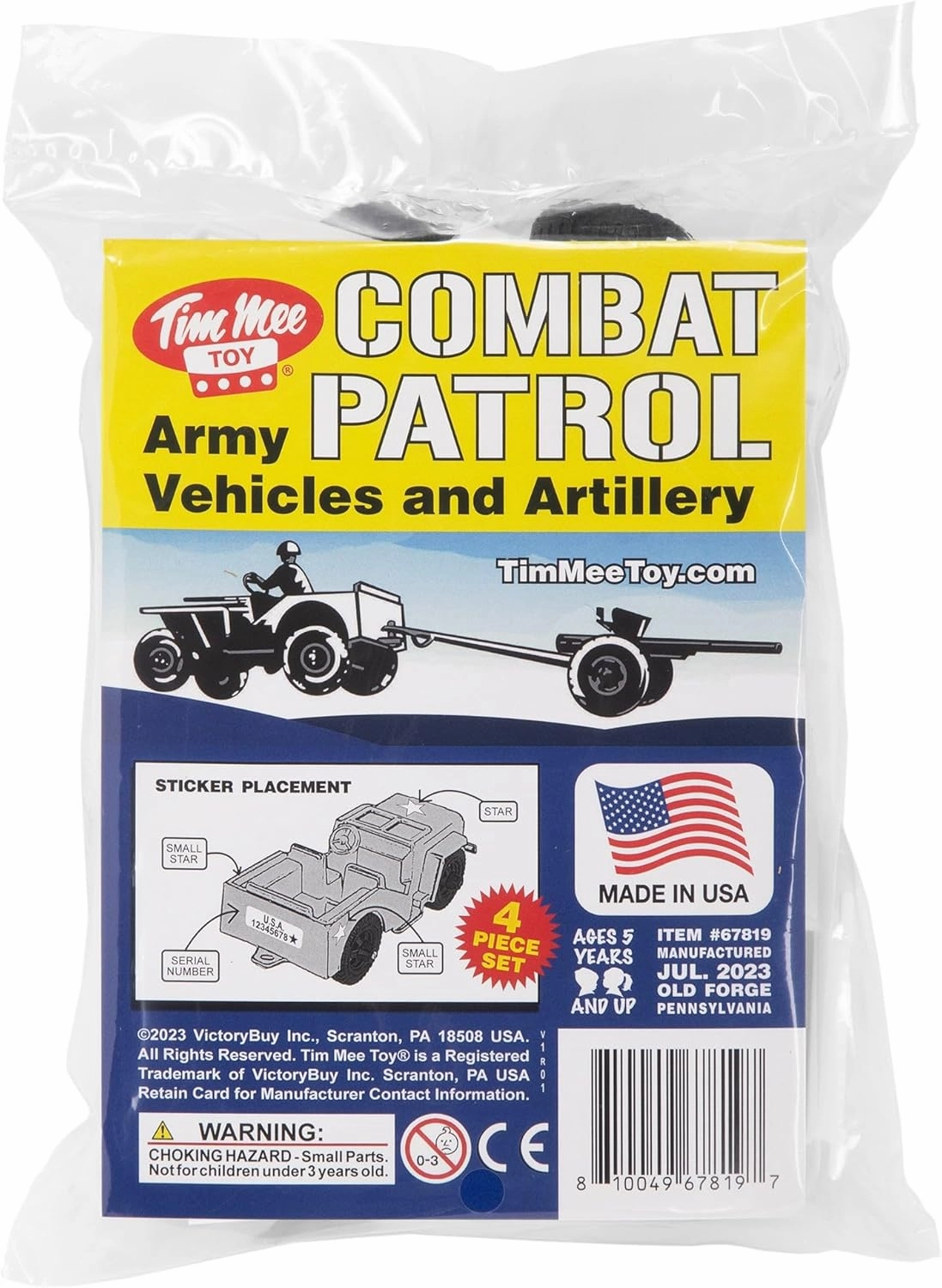 TimMee Combat Patrol Willys & Artillery - White 4pc Playset USA Made