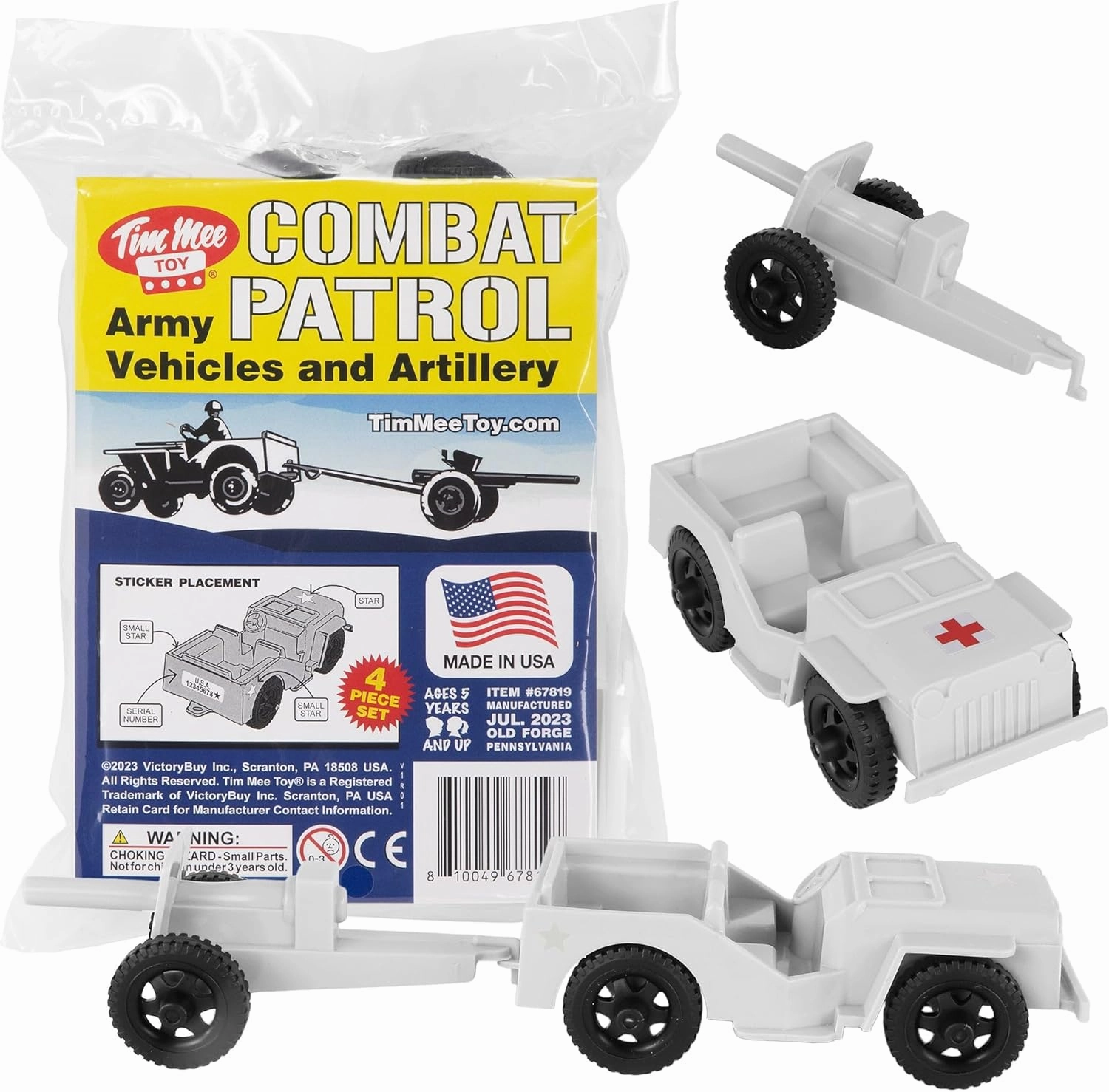 TimMee Combat Patrol Willys & Artillery - White 4pc Playset USA Made