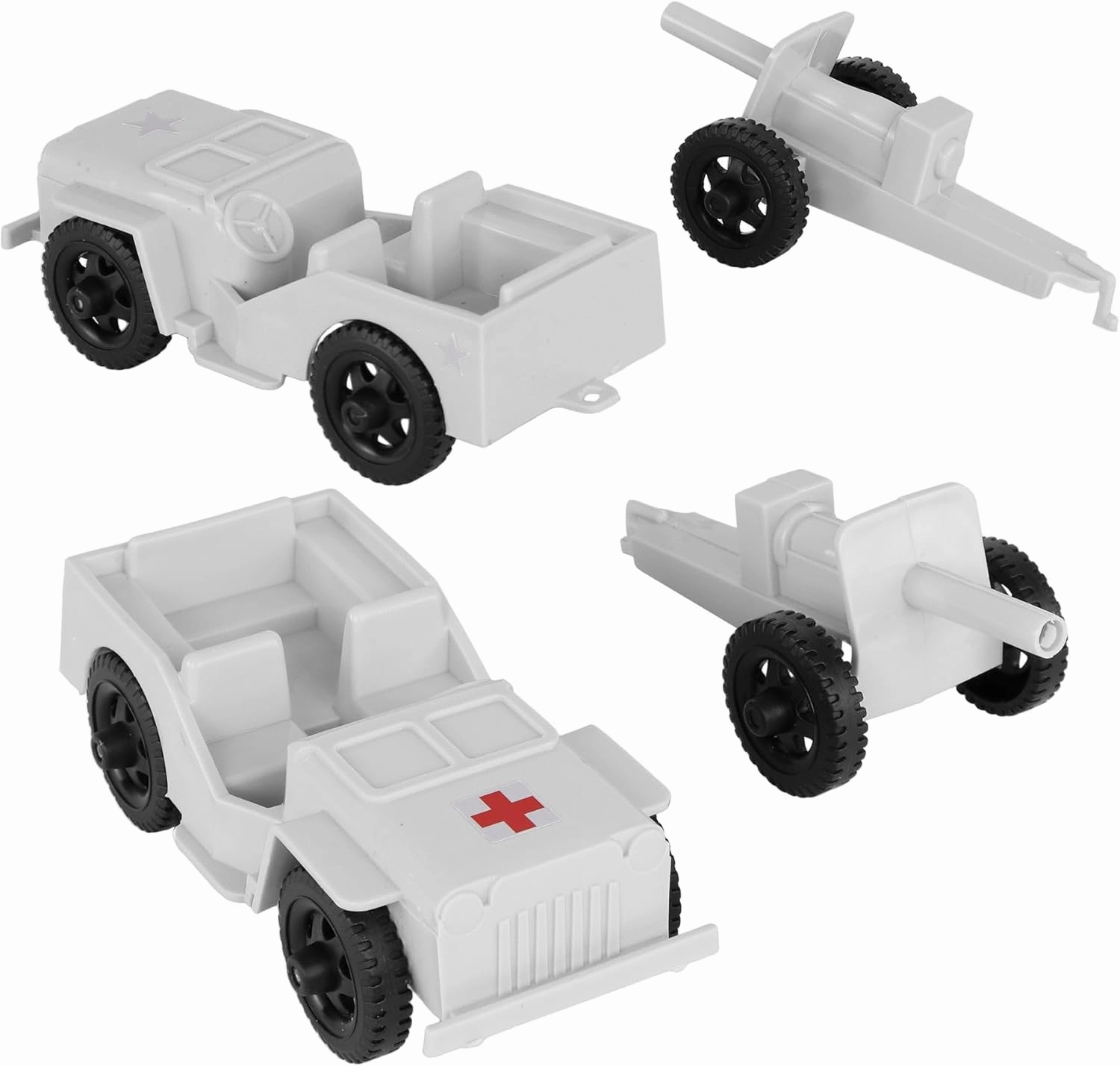 TimMee Combat Patrol Willys & Artillery - White 4pc Playset USA Made