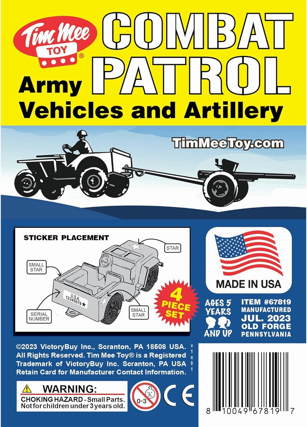 TimMee Combat Patrol Willys & Artillery - White 4pc Playset USA Made