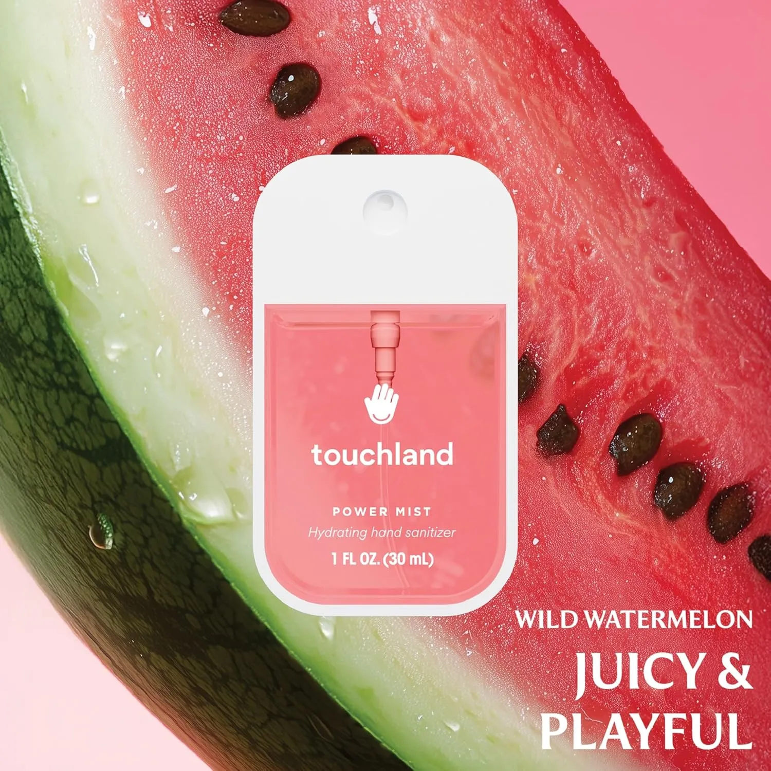 Touchland Hydrating Hand Sanitizer Spray Bundle, DREAM 5 Set (Watermelon, Berry, Beach Coco, Sandalwood Power Mists, Icy White Hand Mist Case), 1 FL. OZ. Travel Size