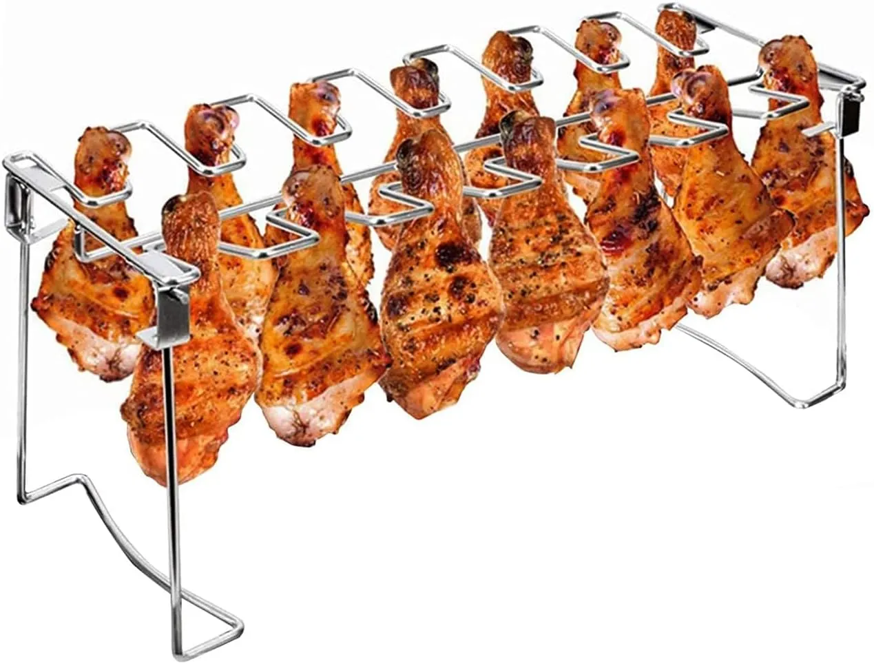 Triceratops 2 Packs Grill Rack, Chicken Leg and Wing Rack, 14 Slots BBQ Chicken Drumsticks Holder Stainless Steel Roaster Stand for Smoker Grill, Oven, Charcoal Grill