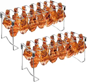 Triceratops 2 Packs Grill Rack, Chicken Leg and Wing Rack, 14 Slots BBQ Chicken Drumsticks Holder Stainless Steel Roaster Stand for Smoker Grill, Oven, Charcoal Grill