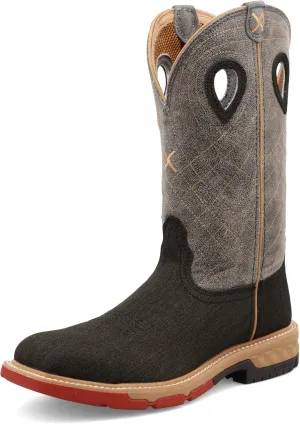 Twisted X Men's 12" Western Work Boot, Square Toe Alloy Toe with CellStretch, Charcoal & Grey, 9.5 EE