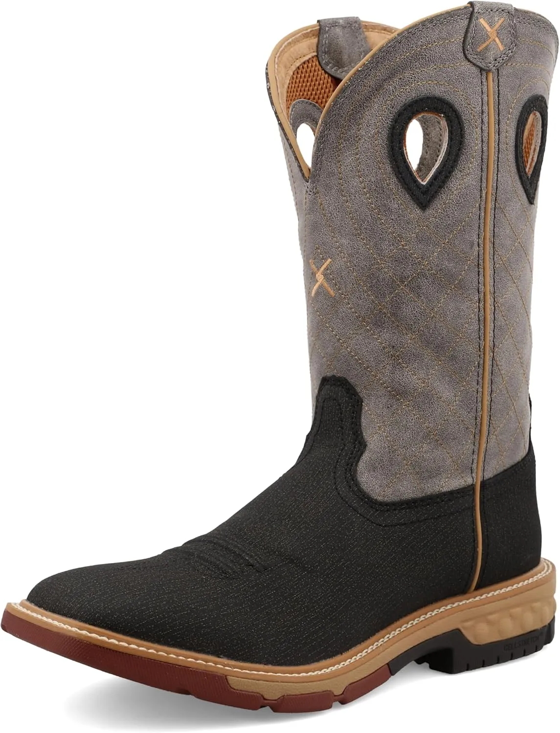 Twisted X Men's 12" Western Work Boot, Square Toe with CellStretch, Charcoal & Grey, 13 EE