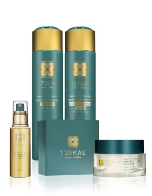 T’zikal Shine Project - 30-day natural shiny hair oil care kit. Soften split end. Add gloss to dry, curly, bleached hair with anti frizz Ojon shampoo, conditioner, wax, serum spray products.